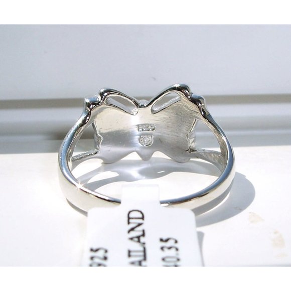 .925 STERLING SILVER Lab Created Blue Fire Opal Inlay Butterfly Ring - Picture 9 of 13